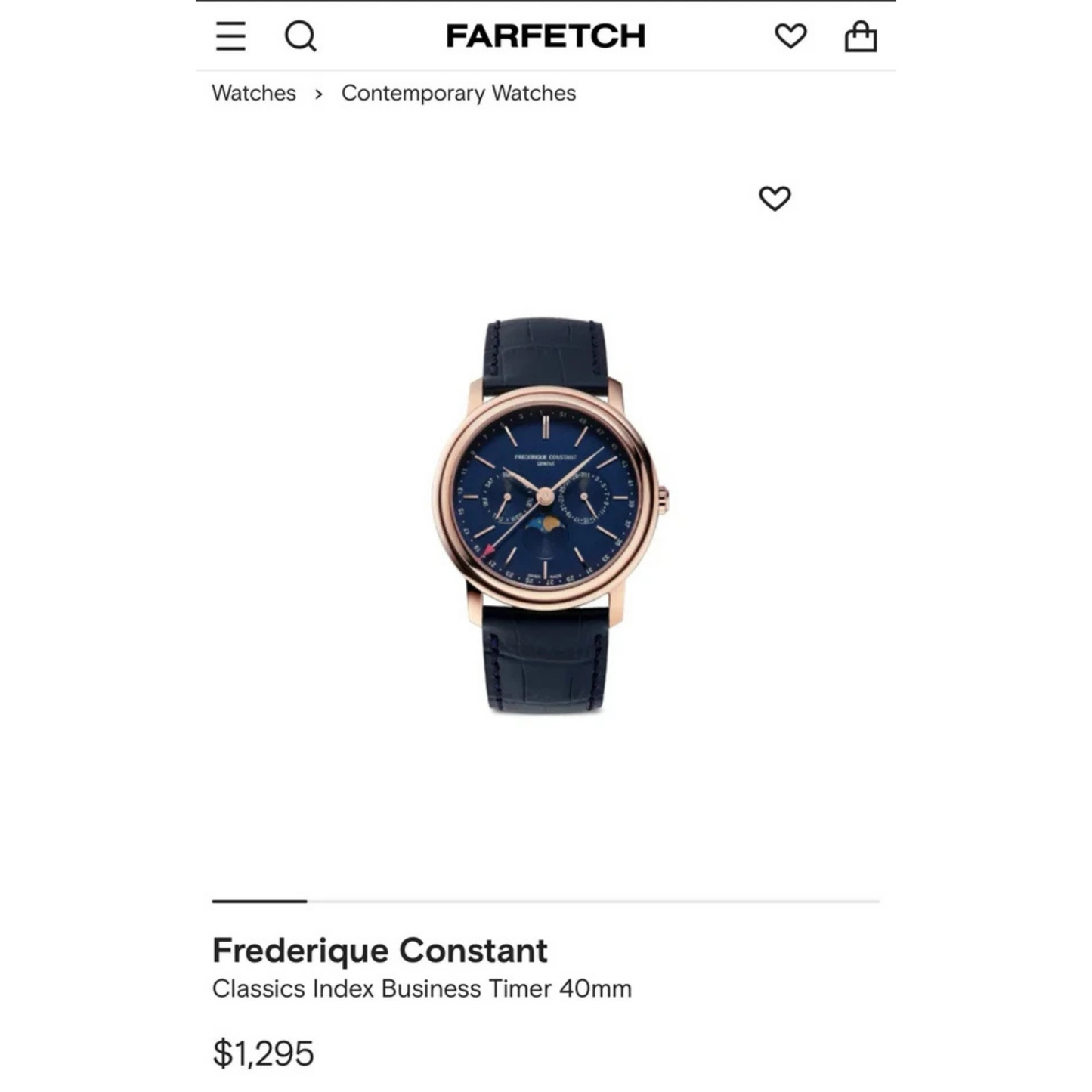 Frederique Constant Men's Classic Moon Phase Quartz Blue Watch 40MM FC-270N4P4