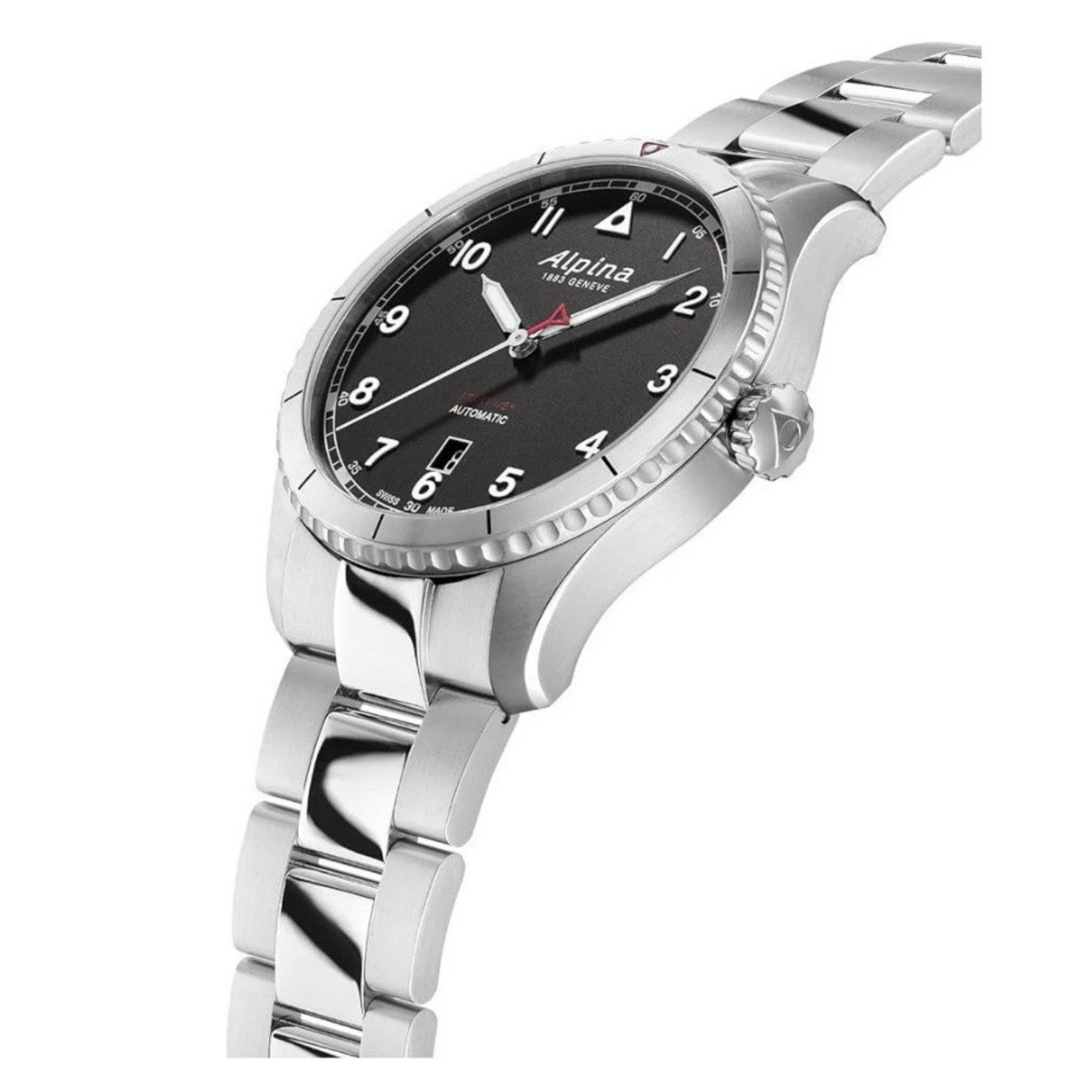 Alpina Startimer Automatic Swiss Watch Steel Silver/Black 41mm Sapphire Crystal